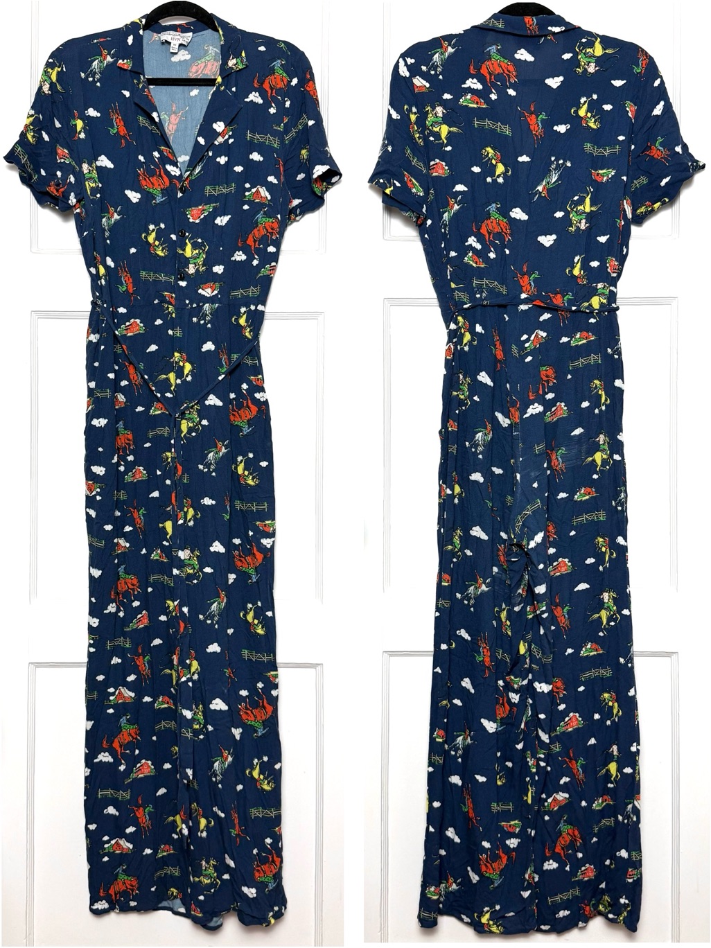 Hvn Western Rodeo Print Short Sleeve Button Up Cowgirl Kitschy Cute Jumpsuit 10 — image 4 of 8